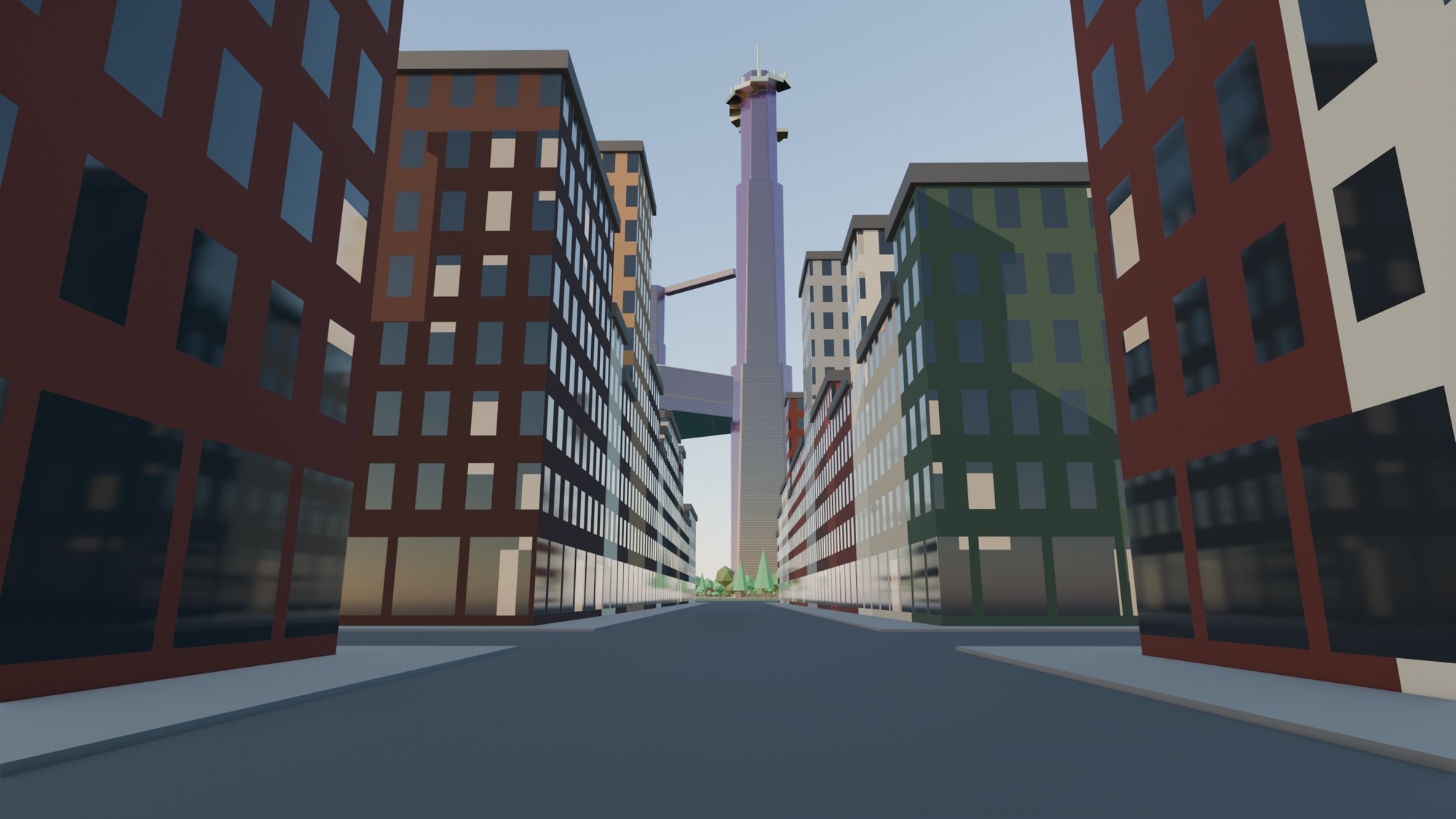 The towers seen from a city street
